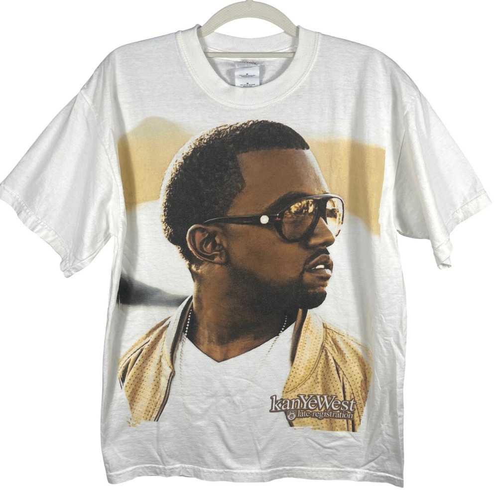 Gildan Kanye West T-Shirt Mens M White Late Registration Graphic Rap Tee 2005